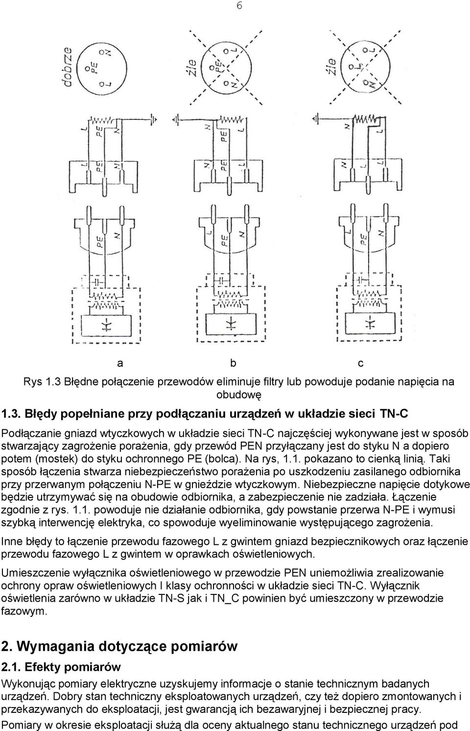 Błędy popełniane przy podłączaniu urządzeń w układzie sieci TN-C Podłączanie gniazd wtyczkowych w układzie sieci TN-C najczęściej wykonywane jest w sposób stwarzający zagrożenie porażenia, gdy