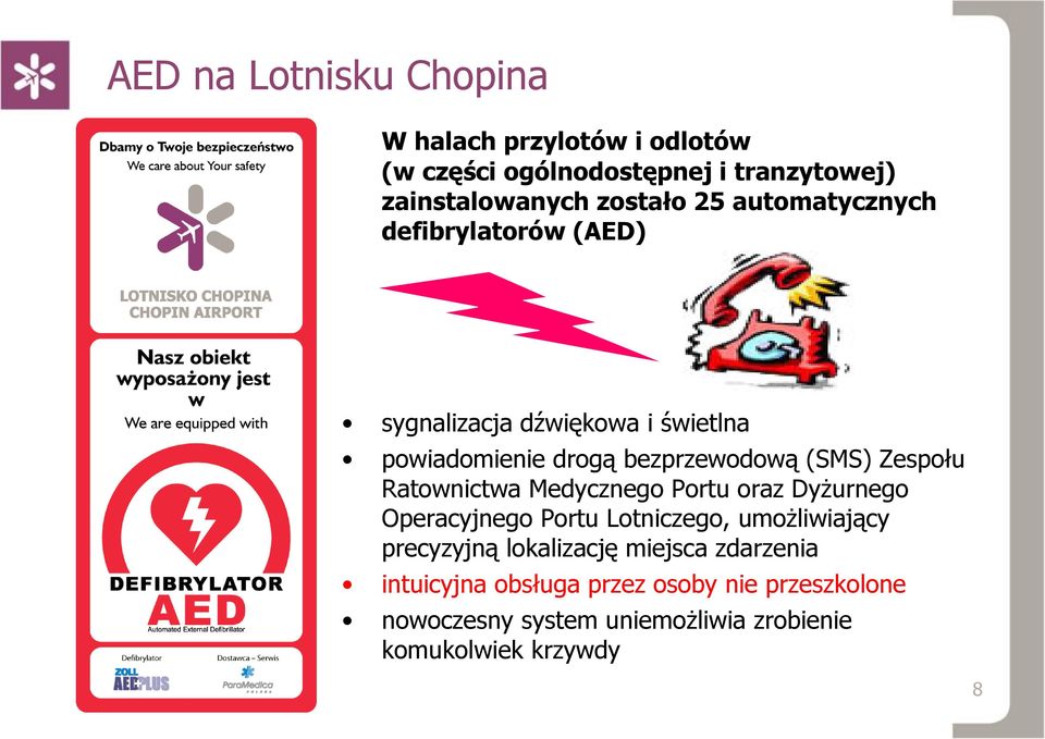 Zespołu Ratownictwa Medycznego Portu oraz Dyżurnego Operacyjnego Portu Lotniczego, umożliwiający precyzyjną lokalizację