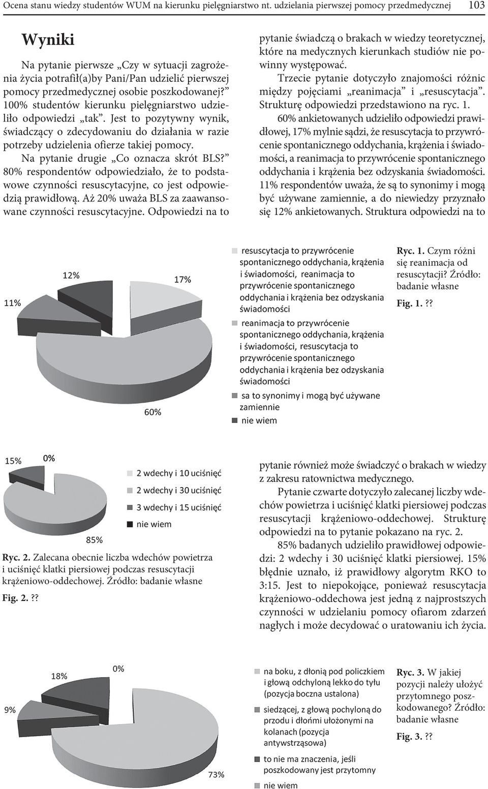 100% studentów kierunku pielęgniarstwo udzieliło odpowiedzi tak. Jest to pozytywny wynik, świadczący o zdecydowaniu do działania w razie potrzeby udzielenia ofierze takiej pomocy.