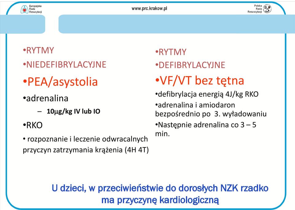 defibrylacja energią 4J/kg RKO adrenalina i amiodaron bezpośrednio po 3.