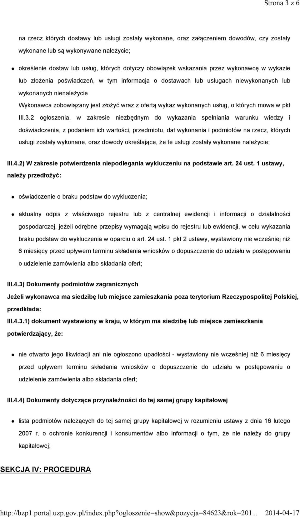 wykonanych usług, o których mowa w pkt III.3.