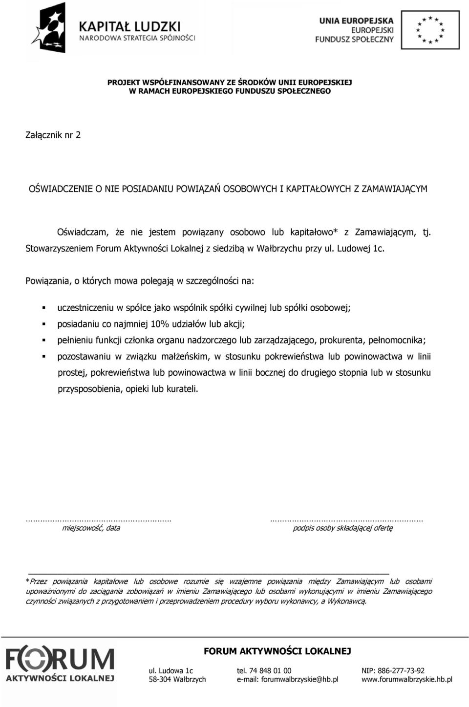 Powiązania, o których mowa polegają w szczególności na: uczestniczeniu w spółce jako wspólnik spółki cywilnej lub spółki osobowej; posiadaniu co najmniej 0% udziałów lub akcji; pełnieniu funkcji