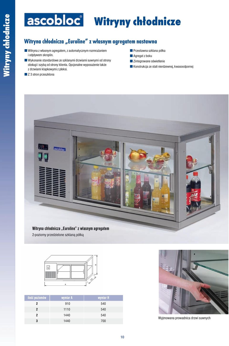 Z 3 stron przeszklona Witryny chłodnicze Witryna chłodnicza Euroline z własnym agregatem nastawna Przestawna szklana półka Agregat z boku Zintegrowane oświetlenie