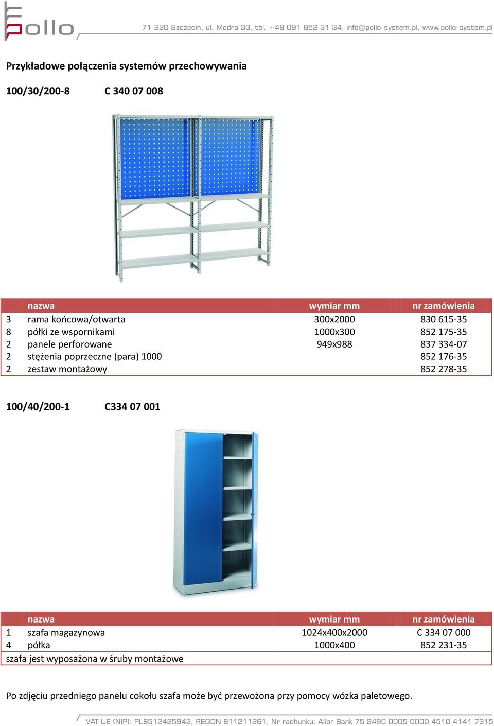 montażowy 78-35 00/40/00- C334 07 00 wymiar mm nr zamówienia 4 szafa magazynowa półka 04x400x000 000x400 C 334 07 000 3-35