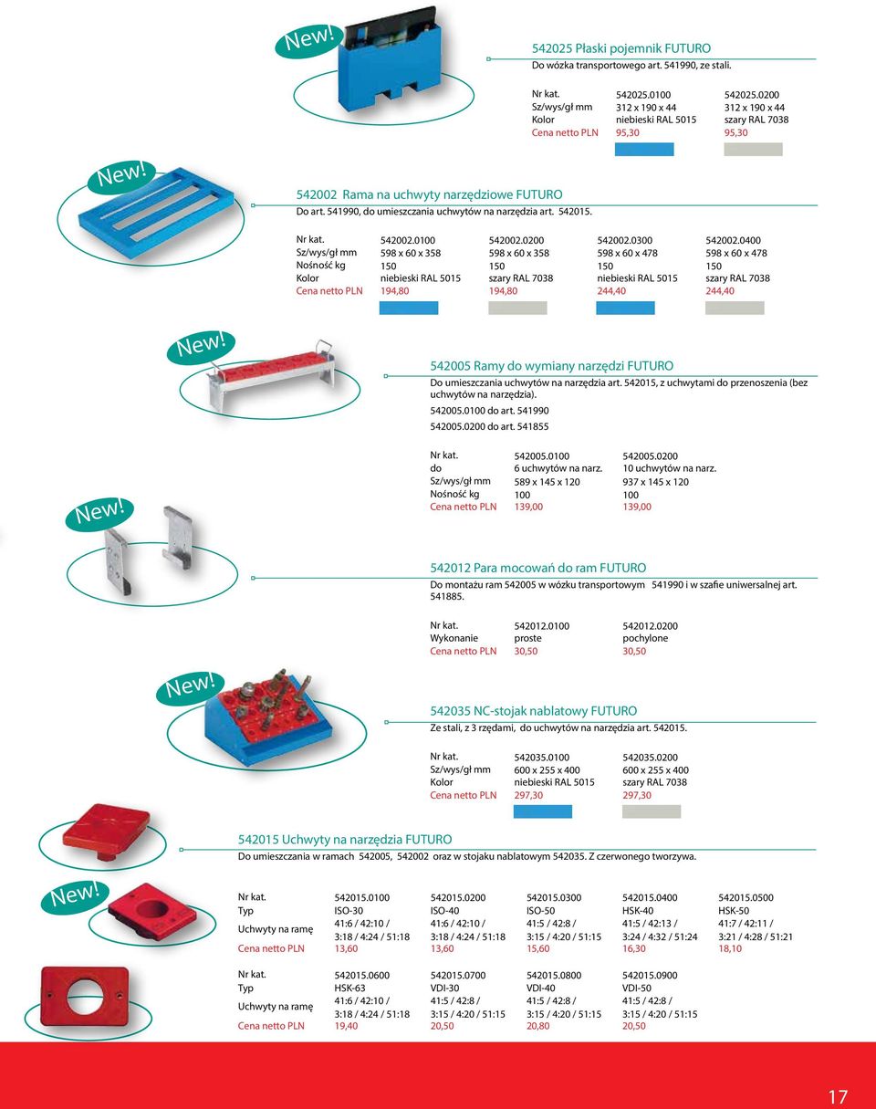 541990, do umieszczania uchwytów na narzędzia art. 542015. Nr kat. 542002.0100 542002.0200 542002.0300 542002.