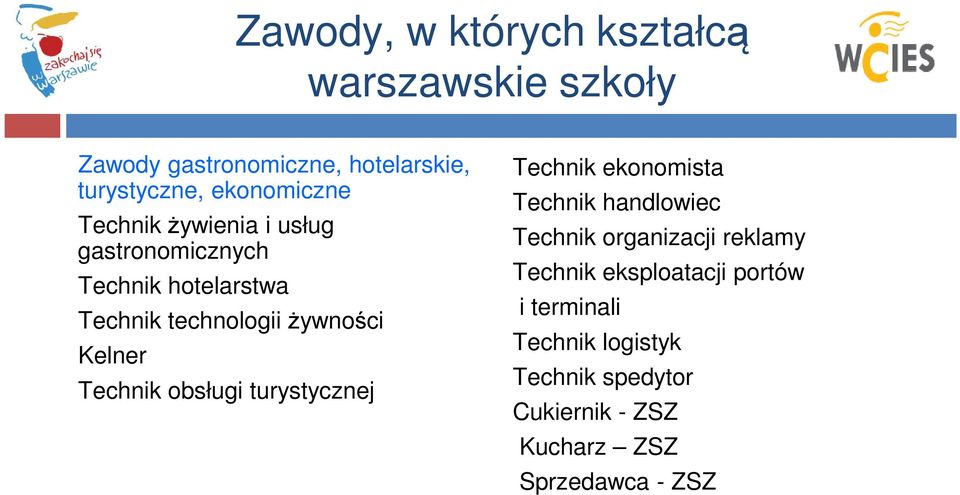 Kelner Technik obsługi turystycznej Technik ekonomista Technik handlowiec Technik organizacji reklamy