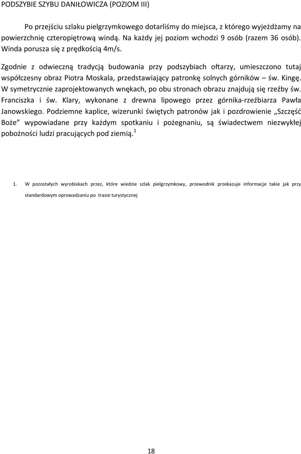 Zgodnie z odwieczną tradycją budowania przy podszybiach ołtarzy, umieszczono tutaj współczesny obraz Piotra Moskala, przedstawiający patronkę solnych górników św. Kingę.