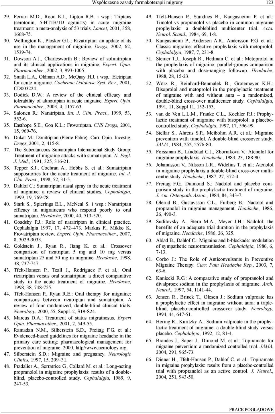 : Review of zolmitriptan and its clinical applications in migraine. Expert. Opin. Pharmacother., 2002, 3, 993-1005. 32. Smith L.A., Oldman A.D., McQuay H.J. i wsp.: Eletriptan for acute migraine.