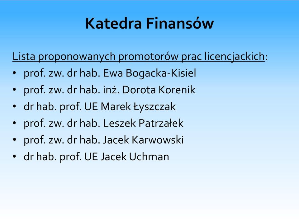 Dorota Korenik dr hab. prof. UE Marek Łyszczak prof. zw. dr hab. Leszek Patrzałek prof.