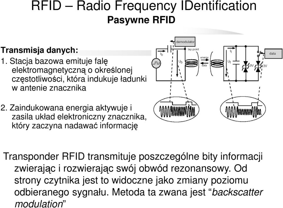 Zaindukowana energia aktywuje i zasila układ elektroniczny znacznika, który zaczyna nadawać informację Transponder RFID