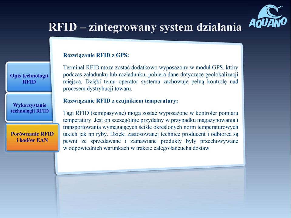 Rozwiązanie z czujnikiem temperatury: Tagi (semipasywne) mogą zostać wyposażone w kontroler pomiaru temperatury.