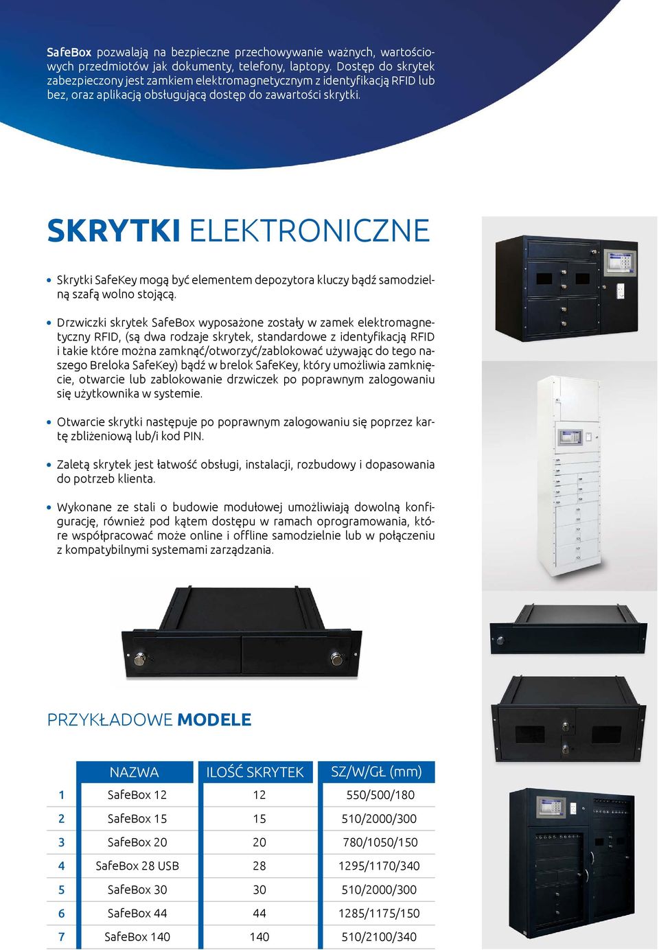 SKRYTKI ELEKTRONICZNE Skrytki SafeKey mogą być elementem depozytora kluczy bądź samodzielną szafą wolno stojącą.