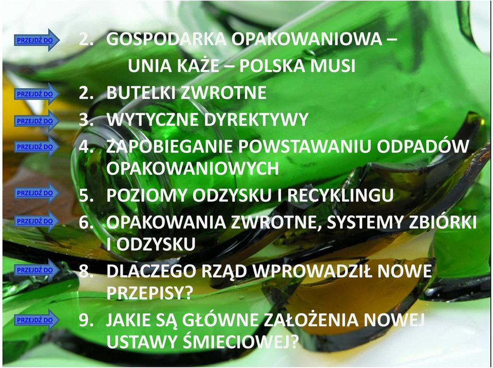 POZIOMY ODZYSKU I RECYKLINGU 6. OPAKOWANIA ZWROTNE, SYSTEMY ZBIÓRKI I ODZYSKU 8.