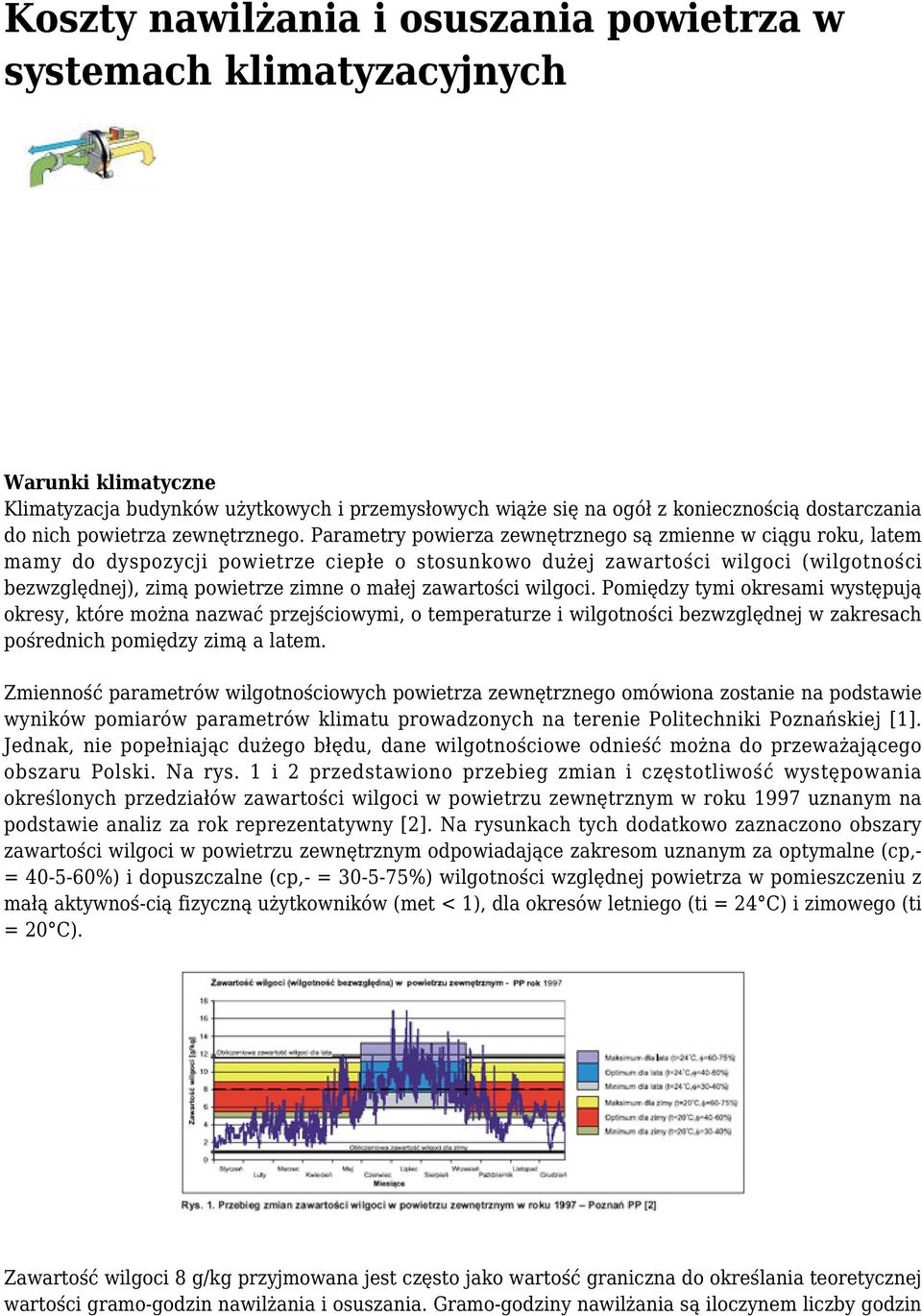 Parametry powierza zewnętrznego są zmienne w ciągu roku, latem mamy do dyspozycji powietrze ciepłe o stosunkowo dużej zawartości wilgoci (wilgotności bezwzględnej), zimą powietrze zimne o małej