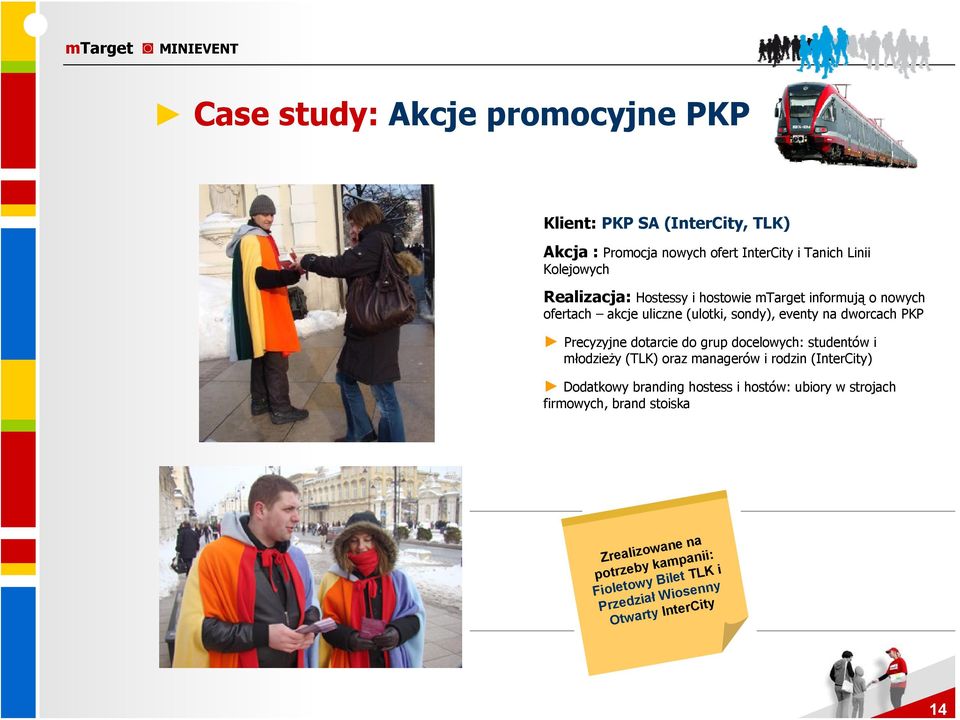 PKP Precyzyjne dotarcie do grup docelowych: studentów i młodzieży (TLK) oraz managerów i rodzin (InterCity) Dodatkowy branding hostess i
