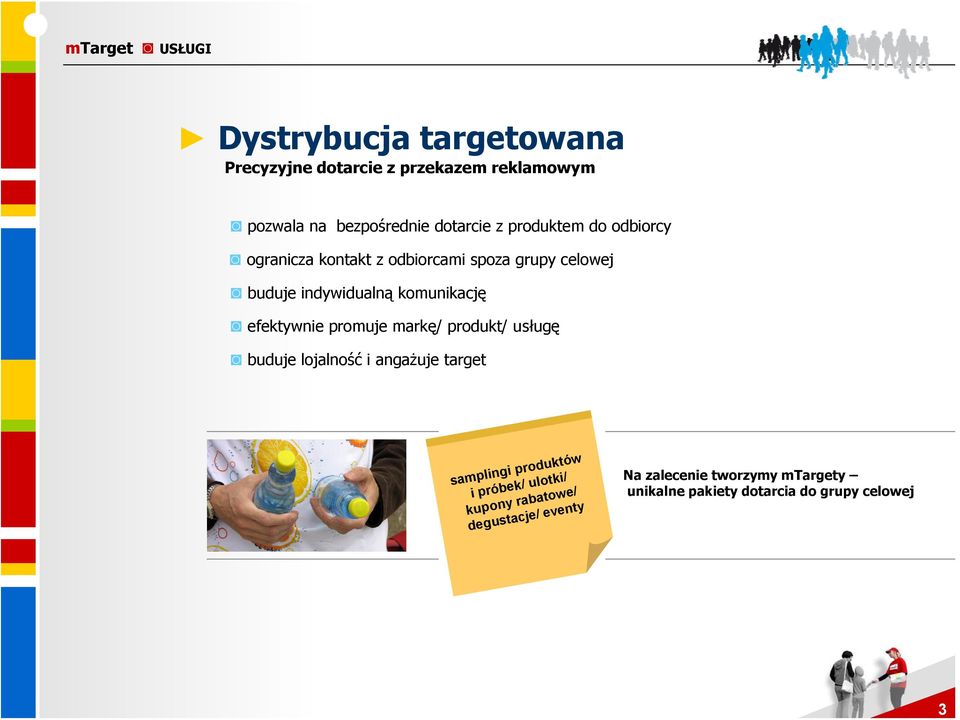 komunikację efektywnie promuje markę/ produkt/ usługę buduje lojalność i angażuje target samplingi produktów i