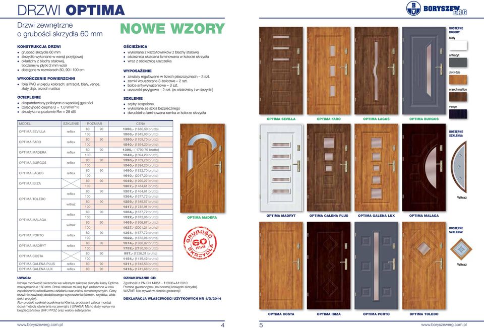 poziomie Rw = 28 db NOW WZORY OŚCIŻNICA wykonana z kształtowników z blachy stalowej składana laminowana w kolorze skrzydła wraz z ościeżnicą uszczelka WYPOSAŻNI zawiasy regulowane w trzech