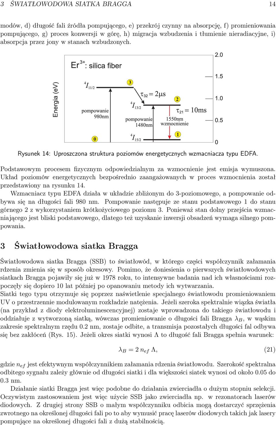 Podstawowym procesem fizycznym odpowiedzialnym za wzmocnienie jest emisja wymuszona. Układ poziomów energetycznych bezpośrednio zaangażowanych w proces wzmocnienia został przedstawiony na rysunku 14.