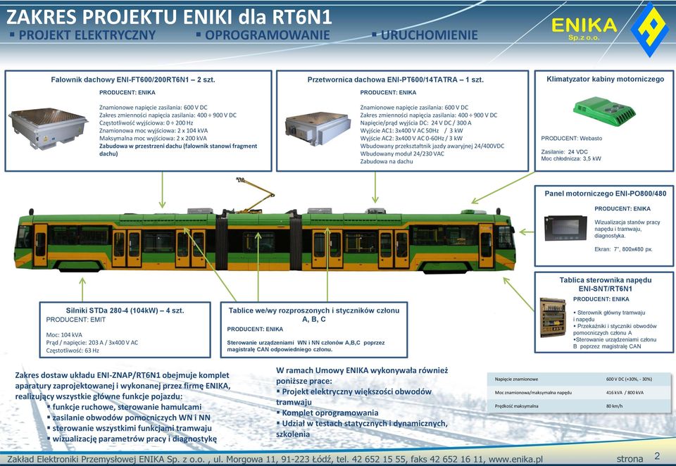 kva Zabudowa w przestrzeni dachu (falownik stanowi fragment dachu) Przetwornica dachowa ENI-PT600/14TATRA 1 szt.