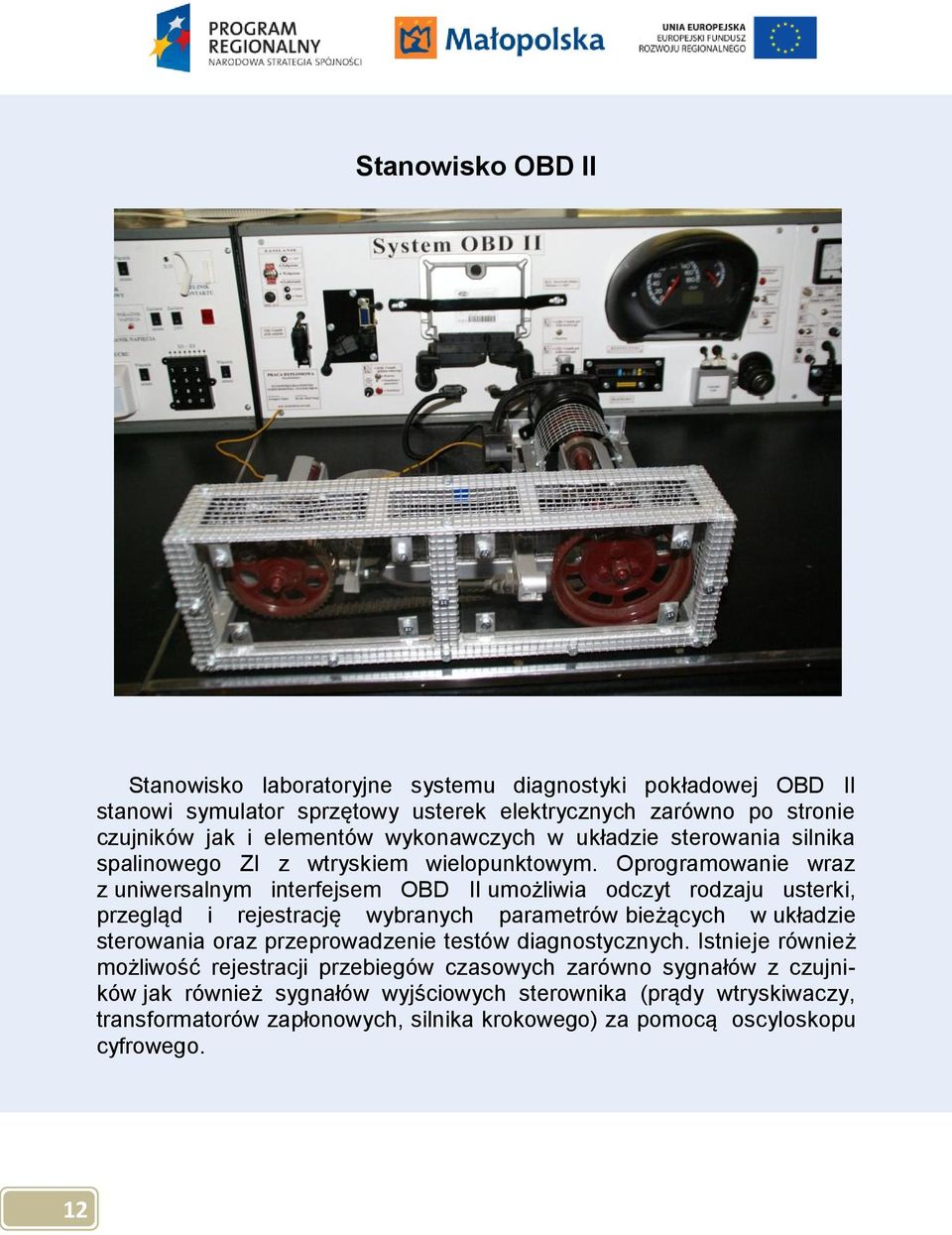 Oprogramowanie wraz z uniwersalnym interfejsem OBD II umożliwia odczyt rodzaju usterki, przegląd i rejestrację wybranych parametrów bieżących w układzie sterowania oraz