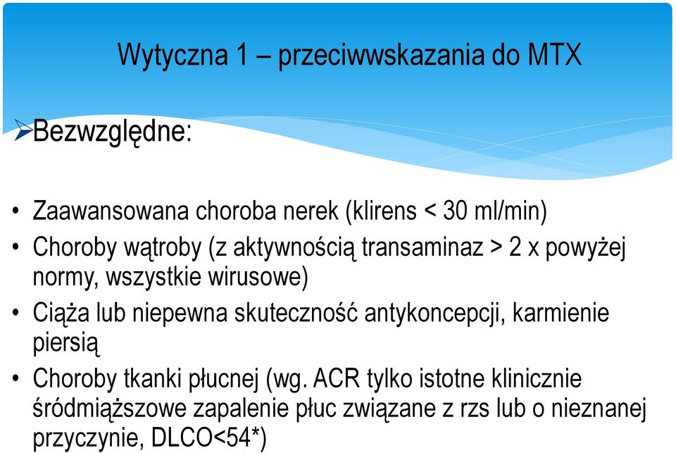 Ciąża lub niepewna skuteczność antykoncepcji, karmienie piersią Choroby tkanki płucnej (wg.