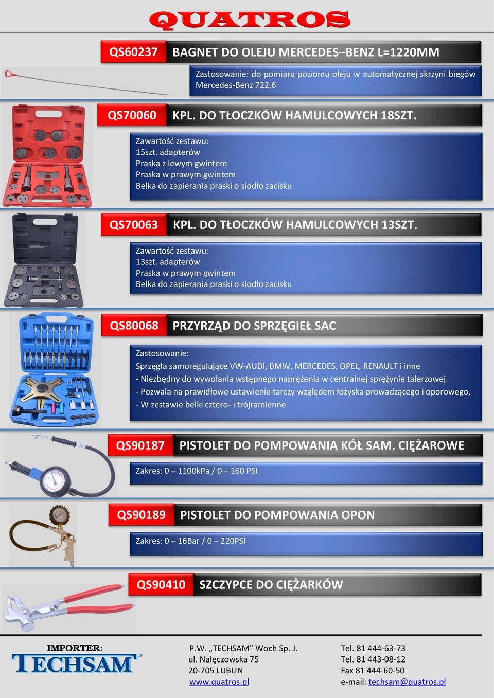 adapterów Praska w prawym gwintem Belka do zapierania praski o siodło zacisku QS80068 PZYZĄD DO SPZĘGIEŁ SAC Sprzęgła samoregulujące VW-AUDI, BMW, MECEDES, OPEL, ENAULT i inne - Niezbędny do