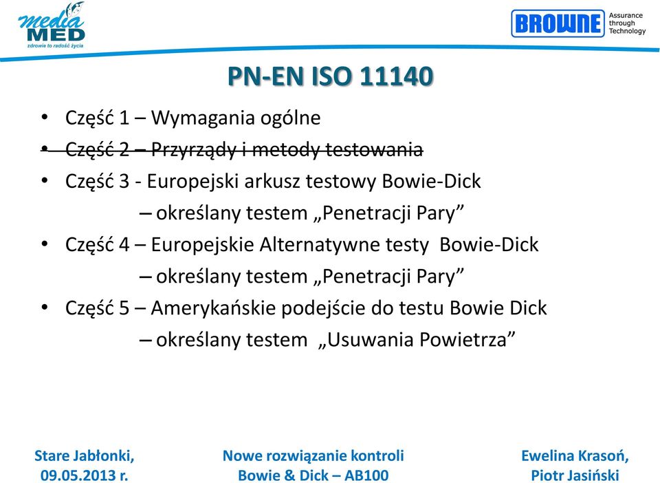 Część 4 Europejskie Alternatywne testy Bowie-Dick określany testem Penetracji
