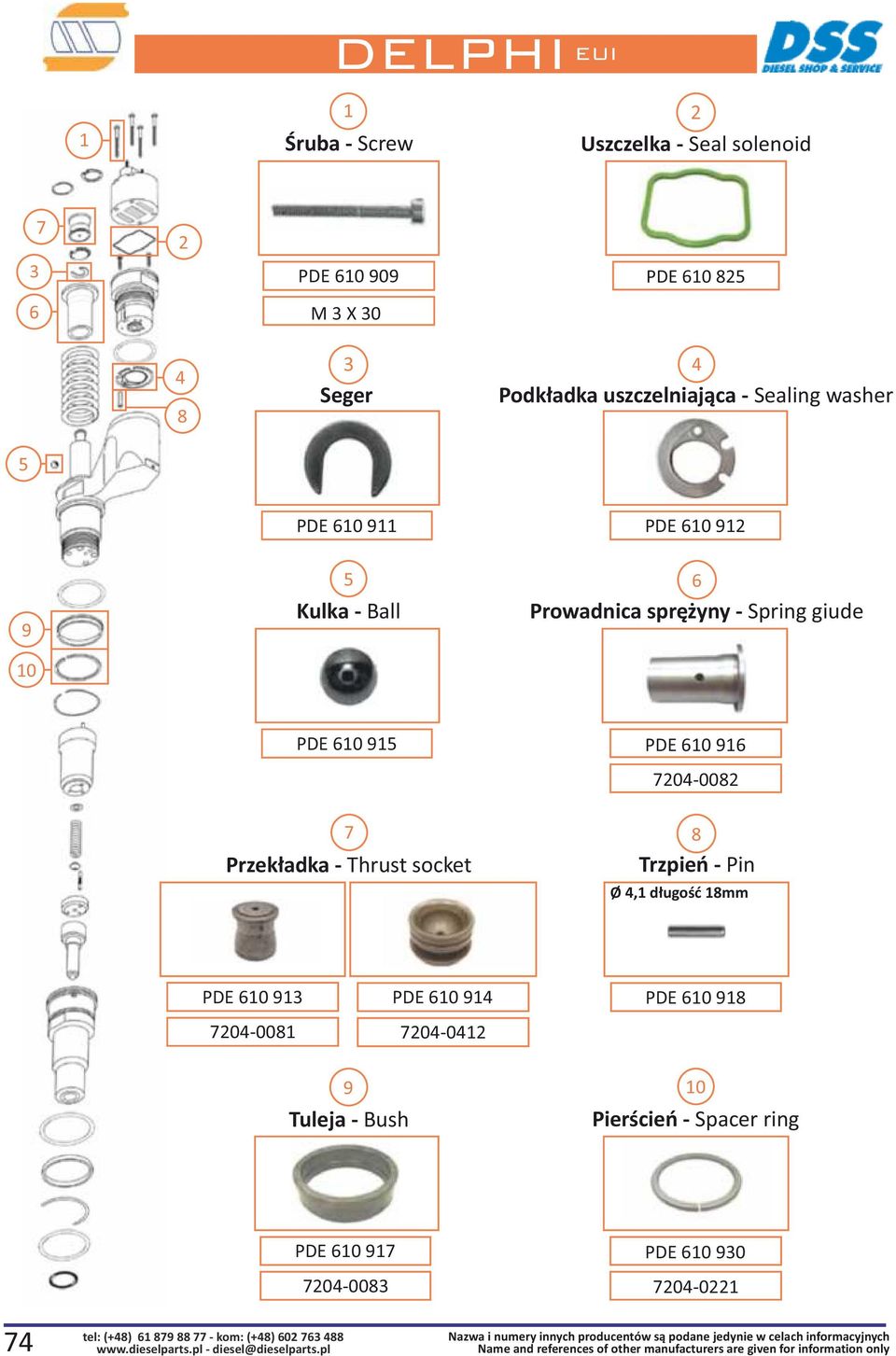 60 95 PDE 60 96 70-008 7 8 Przekładka - Thrust socket Trzpień - Pin Ø, długość 8mm PDE 60 9 PDE 60 9 70-008 70-0