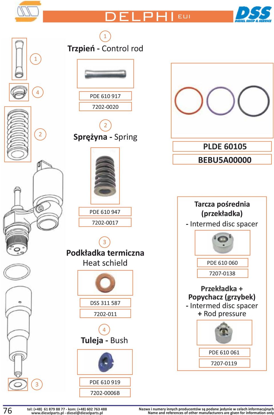 (przekładka) - Intermed disc spacer PDE 60 060 707-08 Przekładka + Popychacz (grzybek) - Intermed