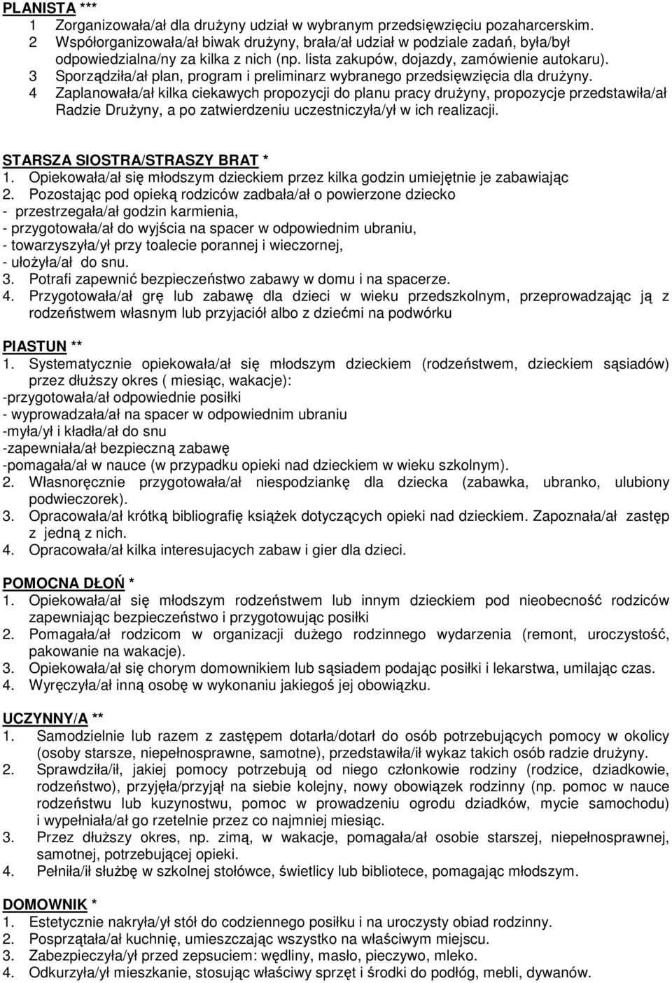 3 Sporządziła/ał plan, program i preliminarz wybranego przedsięwzięcia dla druŝyny.