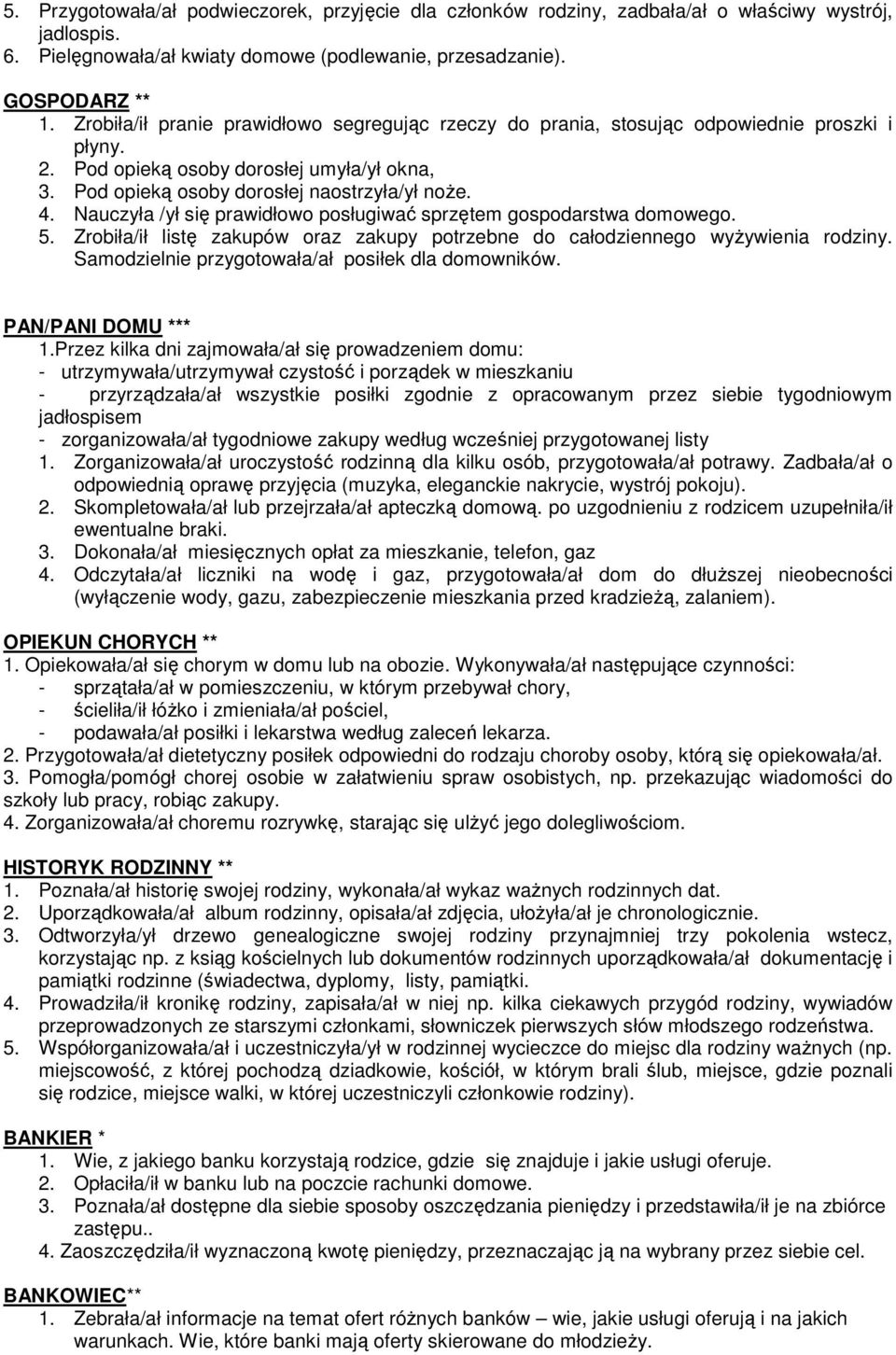 Nauczyła /ył się prawidłowo posługiwać sprzętem gospodarstwa domowego. 5. Zrobiła/ił listę zakupów oraz zakupy potrzebne do całodziennego wyŝywienia rodziny.