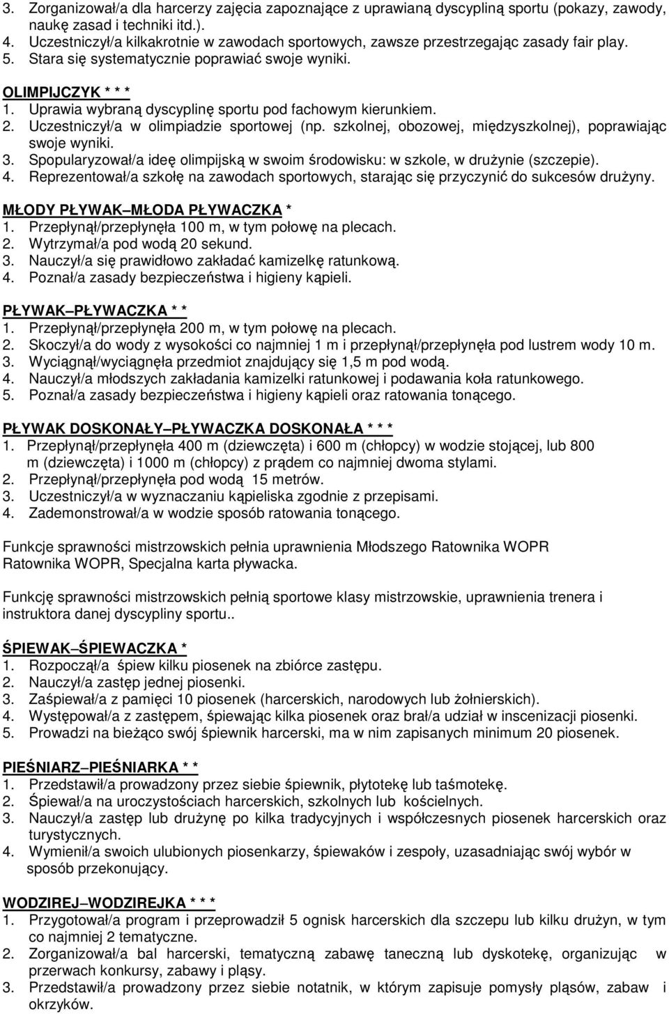 Uprawia wybraną dyscyplinę sportu pod fachowym kierunkiem. 2. Uczestniczył/a w olimpiadzie sportowej (np. szkolnej, obozowej, międzyszkolnej), poprawiając swoje wyniki. 3.