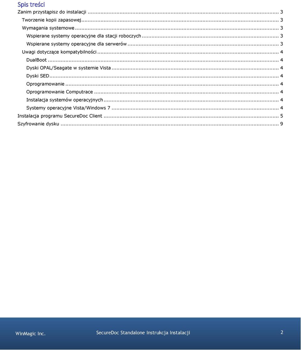 .. 4 DualBoot... 4 Dyski OPAL/Seagate w systemie Vista... 4 Dyski SED... 4 Oprogramowanie... 4 Oprogramowanie Computrace.