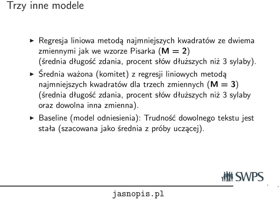 Średnia ważona (komitet) z regresji liniowych metodą najmniejszych kwadratów dla trzech zmiennych (M = 3) (średnia