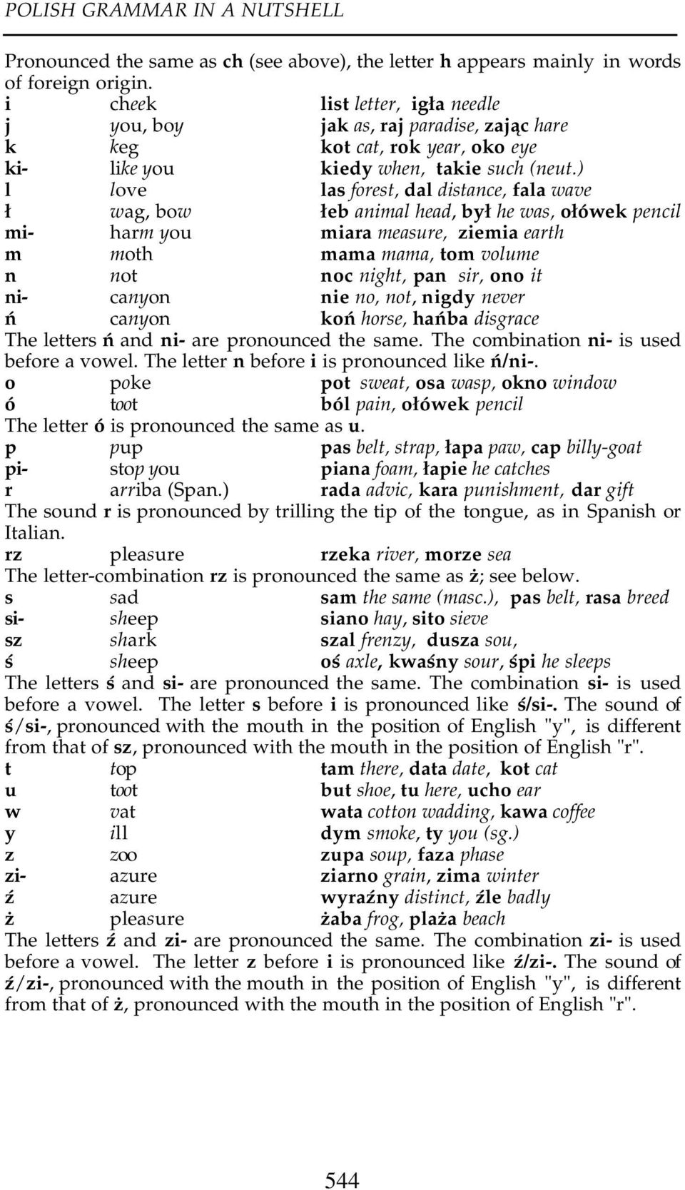 ) l love las forest, dal distance, fala wave wag, bow eb animal head, by he was, o ówek pencil mi- harm you miara measure, ziemia earth m moth mama mama, tom volume n not noc night, pan sir, ono it