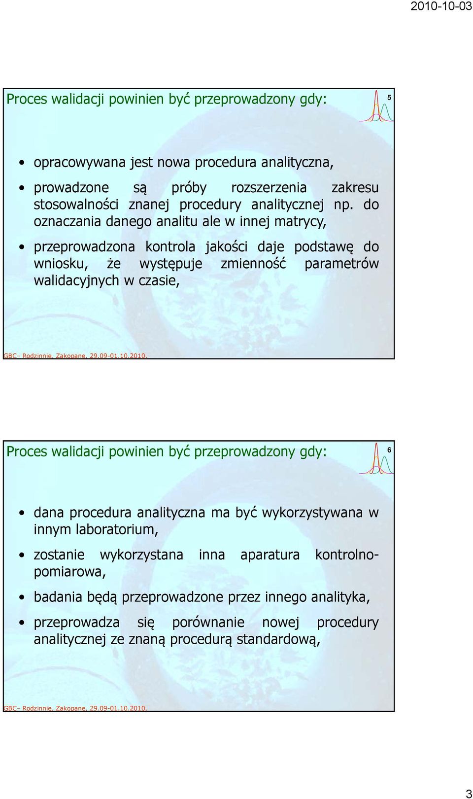 do oznaczania danego analitu ale w innej matrycy, przeprowadzona kontrola jakości daje podstawę do wniosku, że występuje zmienność parametrów walidacyjnych w czasie,