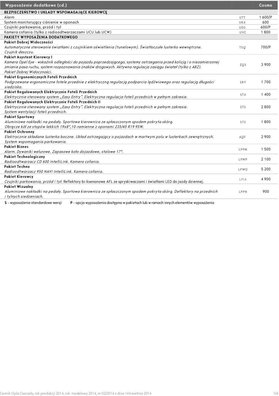 radioodtwarzaczami UCU lub UCW) UVC 1 800 PAKIETY WYPOAŻENIA DODATKOWEGO Pakiet Dobrej Widoczności Automatyczne sterowanie światłami z czujnikiem oświetlenia (tunelowym).