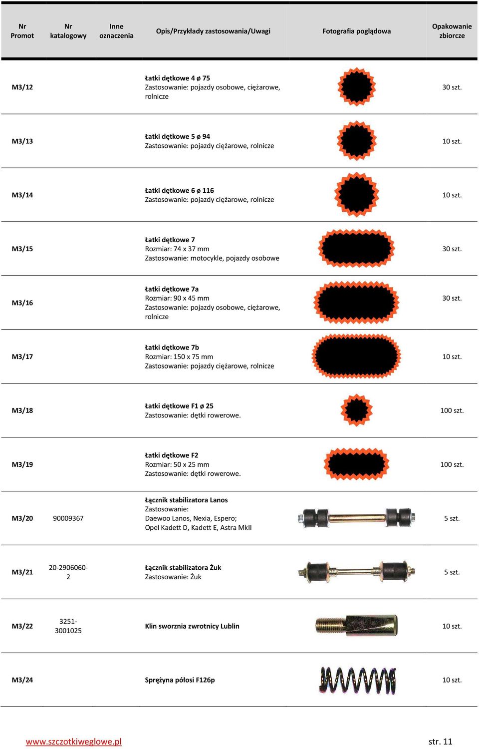 osobowe 30 szt. M3/16 Łatki dętkowe 7a Rozmiar: 90 x 45 mm 30 szt.
