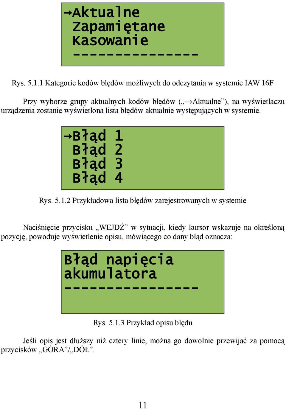 lista błędów aktualnie występujących w systemie. Błąd 1 