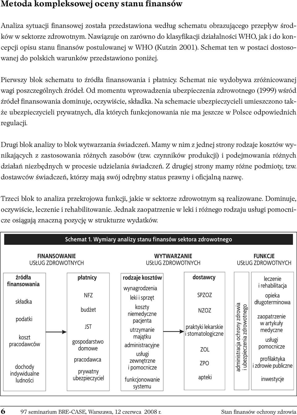 Schemat ten w postaci dostosowanej do polskich warunków przedstawiono poniżej. Pierwszy blok schematu to źródła finansowania i płatnicy. Schemat nie wydobywa zróżnicowanej wagi poszczególnych źródeł.