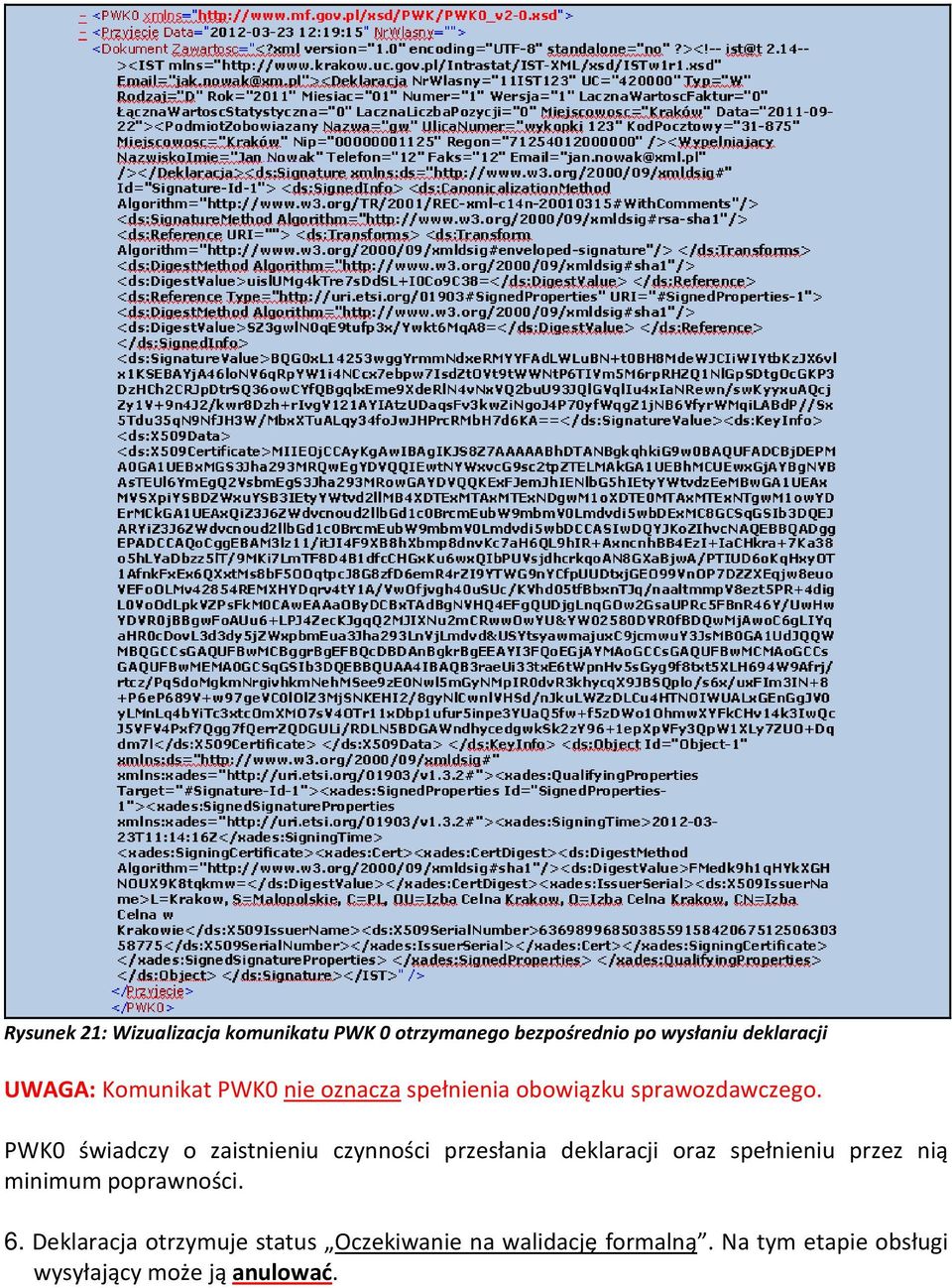 PWK0 świadczy o zaistnieniu czynności przesłania deklaracji oraz spełnieniu przez nią minimum