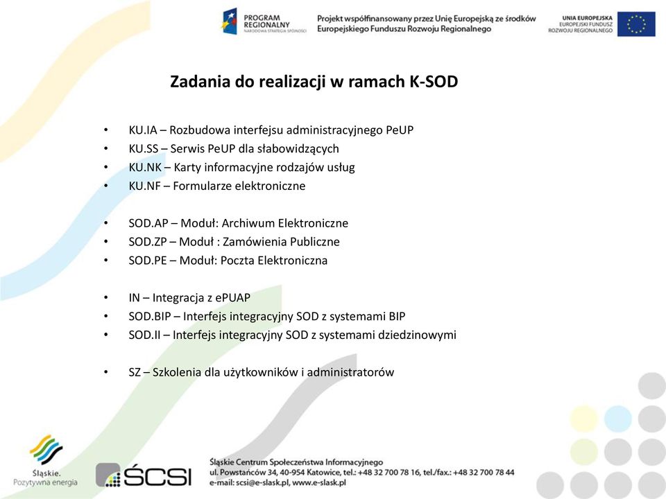 AP Moduł: Archiwum Elektroniczne SOD.ZP Moduł : Zamówienia Publiczne SOD.