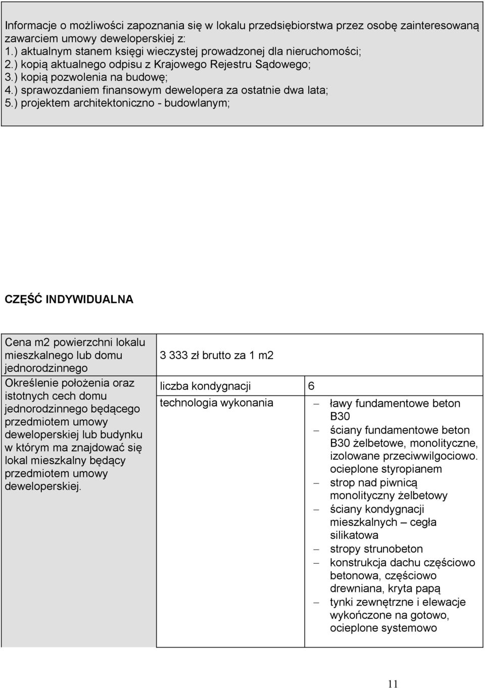 ) projektem architektoniczno - budowlanym; CZĘŚĆ INDYWIDUALNA Cena m2 powierzchni lokalu mieszkalnego lub domu jednorodzinnego Określenie położenia oraz istotnych cech domu jednorodzinnego będącego