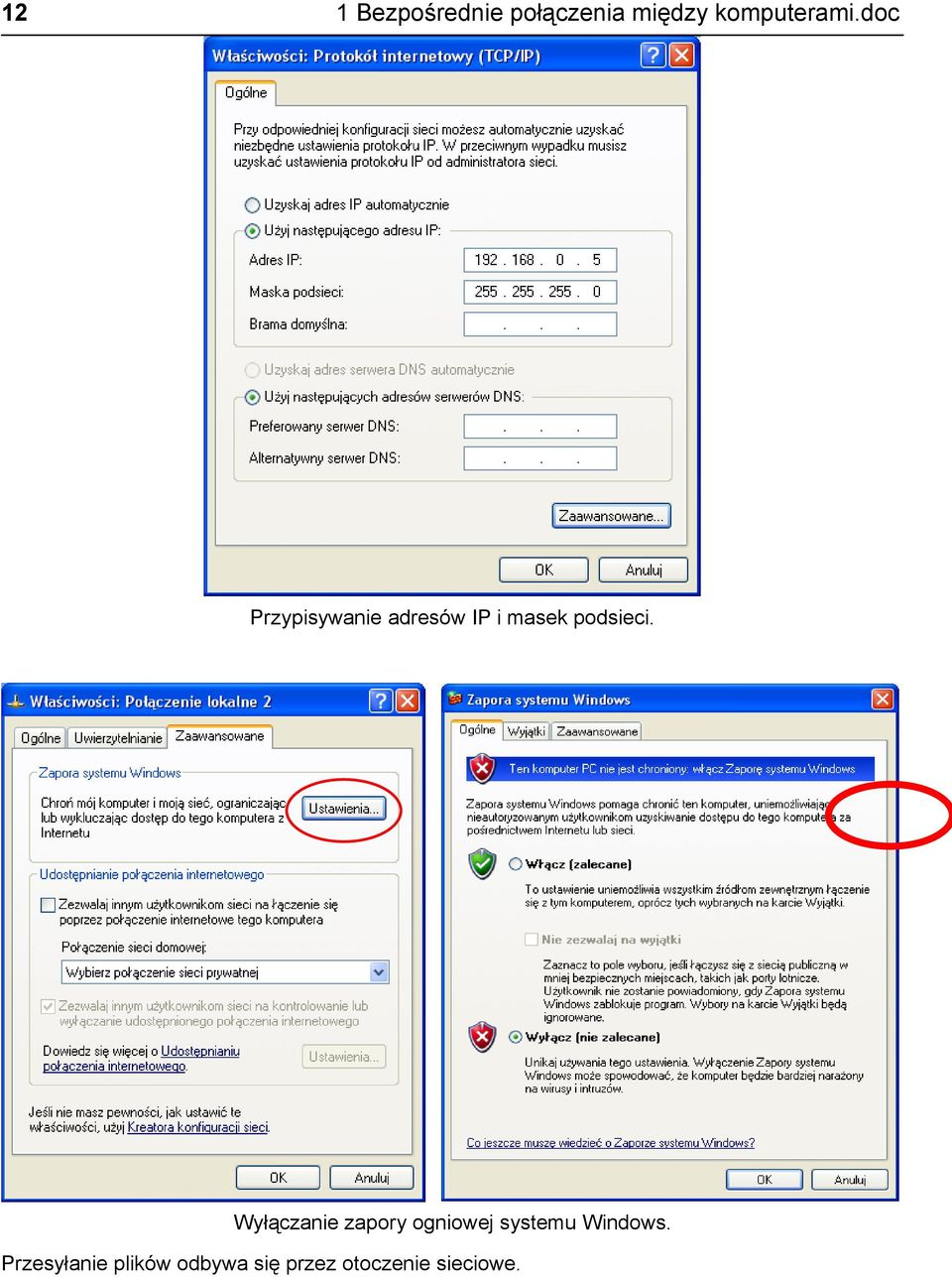 Wyłączanie zapory ogniowej systemu Windows.