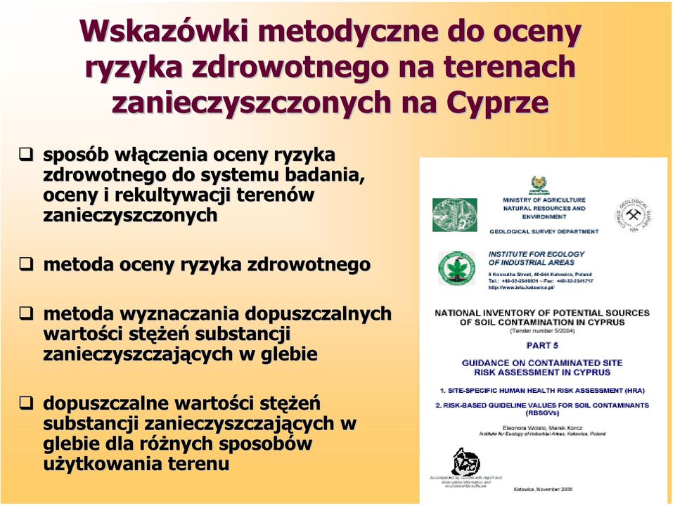 ryzyka zdrowotnego metoda wyznaczania dopuszczalnych wartości stężeń substancji zanieczyszczających w