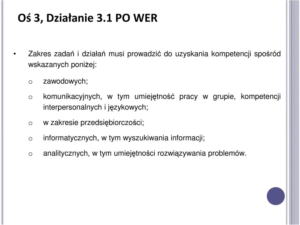 poniżej: o o o o o zawodowych; komunikacyjnych, w tym umiejętność pracy w grupie,