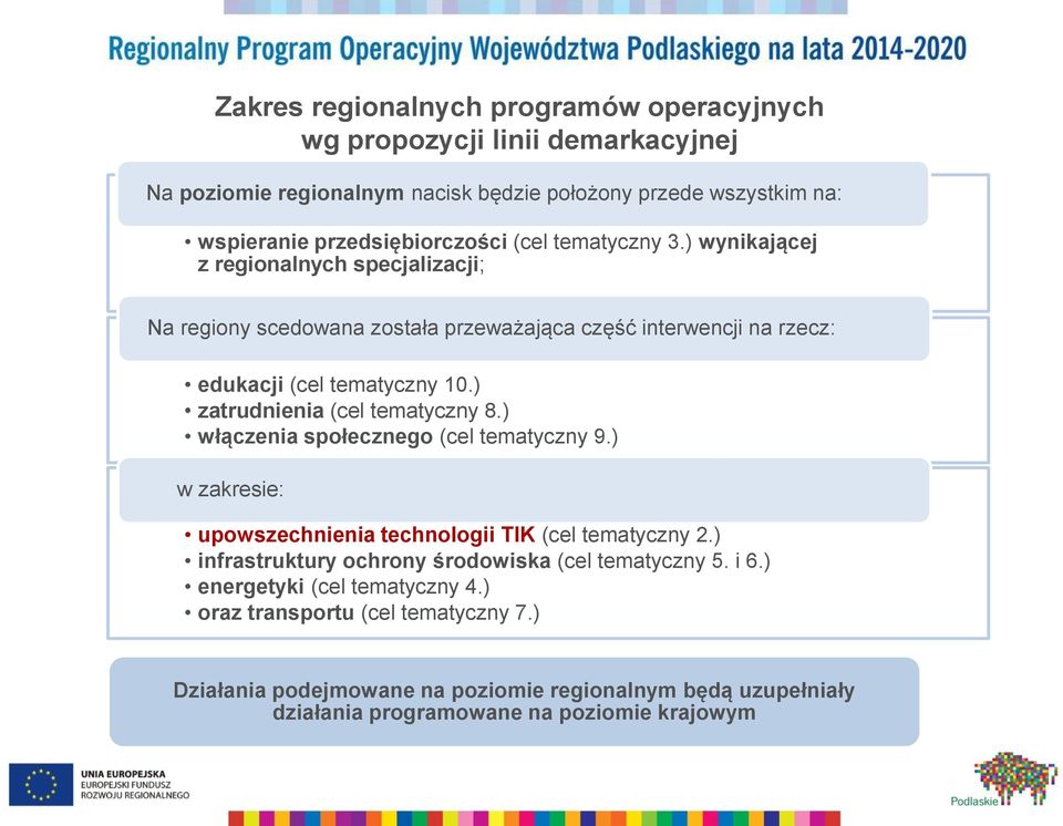 ) zatrudnienia (cel tematyczny 8.) włączenia społecznego (cel tematyczny 9.) w zakresie: upowszechnienia technologii TIK (cel tematyczny 2.