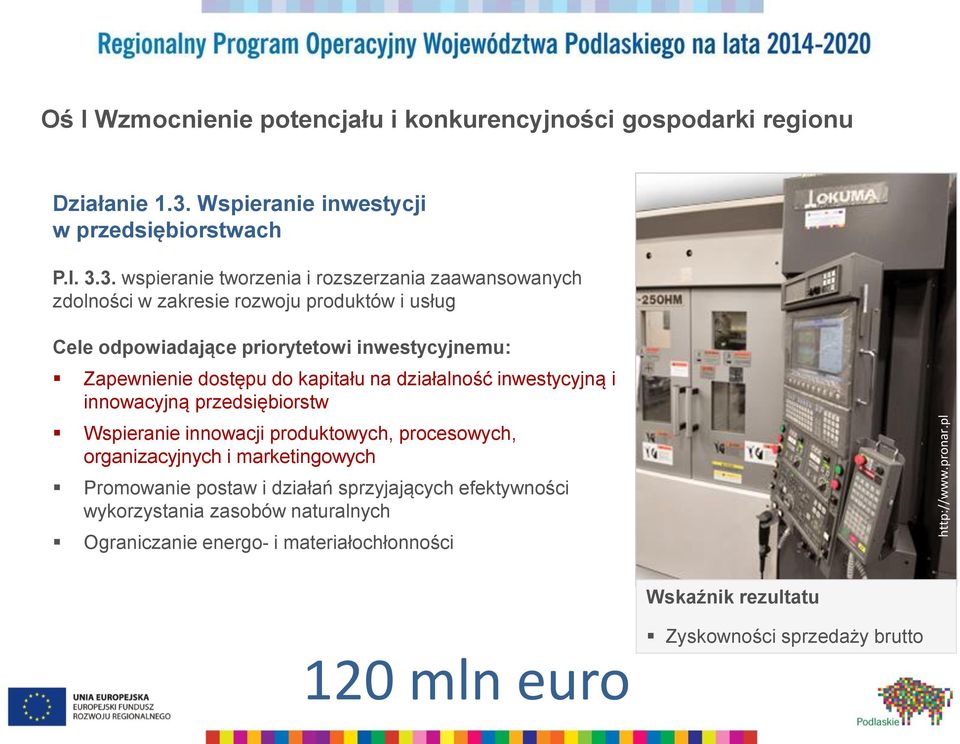 3. wspieranie tworzenia i rozszerzania zaawansowanych zdolności w zakresie rozwoju produktów i usług Cele odpowiadające priorytetowi inwestycyjnemu: Zapewnienie