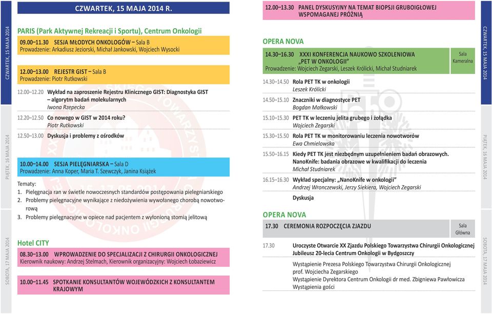 00 11.30 SESJA MŁODYCH ONKOLOGÓW B Prowadzenie: Arkadiusz Jeziorski, Michał Jankowski, Wojciech Wysocki 12.00 13.00 REJESTR GIST B Prowadzenie: Piotr Rutkowski 12.00 12.