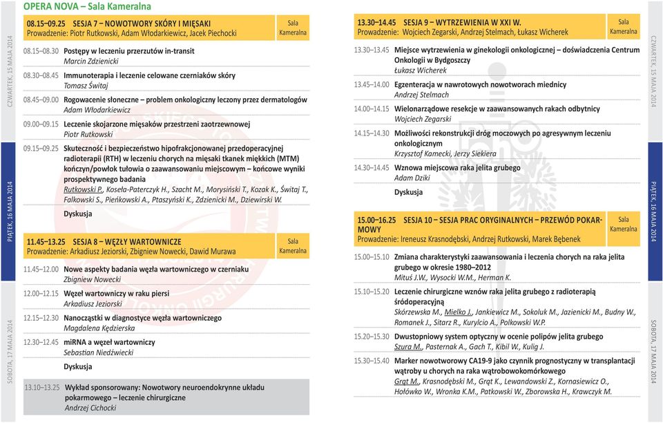00 Rogowacenie słoneczne problem onkologiczny leczony przez dermatologów Adam Włodarkiewicz 09.00 09.15 Leczenie skojarzone mięsaków przestrzeni zaotrzewnowej Piotr Rutkowski 09.15 09.